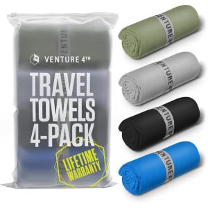 imageVENTURE 4TH  4pcs Quick Dry Towels Microfiber Travel Towels Ideal for Camping Hiking Backpacking Gym Lightweight ampamp Fast Drying Travel Towels for Body Compact ampamp Easy to Pack  4 Pack Extra Large4pack Multicolor