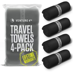 imageVENTURE 4TH  4pcs Quick Dry Towels Microfiber Travel Towels Ideal for Camping Hiking Backpacking Gym Lightweight ampamp Fast Drying Travel Towels for Body Compact ampamp Easy to Pack  4 Pack Extra Large4pack Black