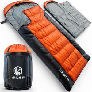 imageVENTURE 4TH Backpacking Sleeping Bag  XXL Double and Single Sizes  Lightweight Warm ampamp Cold Weather Sleeping Bags for Adults Kids ampamp Couples  Ideal for Hiking Camping ampamp Outdoor Adventures45lbs  OrangeGray
