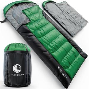 imageVENTURE 4TH Backpacking Sleeping Bag  XXL Double and Single Sizes  Lightweight Warm ampamp Cold Weather Sleeping Bags for Adults Kids ampamp Couples  Ideal for Hiking Camping ampamp Outdoor Adventures45lbs  GreenGray