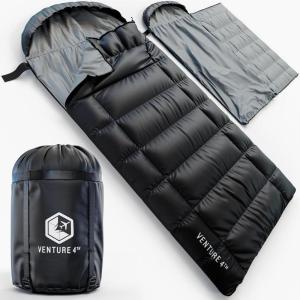 imageVENTURE 4TH Backpacking Sleeping Bag  XXL Double and Single Sizes  Lightweight Warm ampamp Cold Weather Sleeping Bags for Adults Kids ampamp Couples  Ideal for Hiking Camping ampamp Outdoor Adventures45lbs  Black