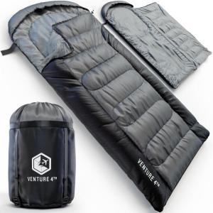 imageVENTURE 4TH Backpacking Sleeping Bag  XXL Double and Single Sizes  Lightweight Warm ampamp Cold Weather Sleeping Bags for Adults Kids ampamp Couples  Ideal for Hiking Camping ampamp Outdoor Adventures45lbs  SilverGray
