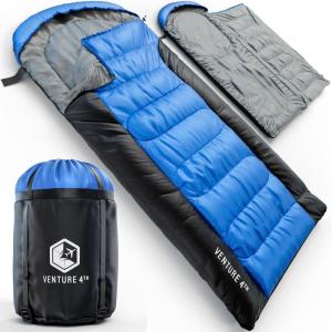 imageVENTURE 4TH Backpacking Sleeping Bag  XXL Double and Single Sizes  Lightweight Warm ampamp Cold Weather Sleeping Bags for Adults Kids ampamp Couples  Ideal for Hiking Camping ampamp Outdoor Adventures45lbs  BlueBlack