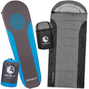 imageVENTURE 4TH Backpacking Warm Sleeping Bag with Self Inflating Sleeping Pad for Adults ampamp Kids  Ideal for Hiking Camping ampamp Outdoor Adventures