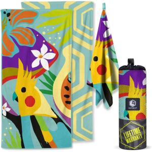 imageVENTURE 4TH Microfiber Beach Towel QuickDry Compact SandFree Absorbent Sandproof and Lightweight  Perfect for Camping Beach and Roadtrips Midnight Bloom Design  35x78 inchesTurquoise Cockatoo