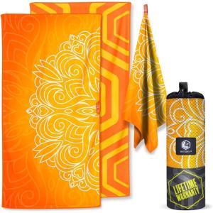 imageVENTURE 4TH Microfiber Beach Towel QuickDry Compact SandFree Absorbent Sandproof and Lightweight  Perfect for Camping Beach and Roadtrips Midnight Bloom Design  35x78 inchesOrange Mandala