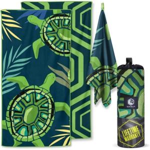 imageVENTURE 4TH Microfiber Beach Towel QuickDry Compact SandFree Absorbent Sandproof and Lightweight  Perfect for Camping Beach and Roadtrips Midnight Bloom Design  35x78 inchesNavy Turtle