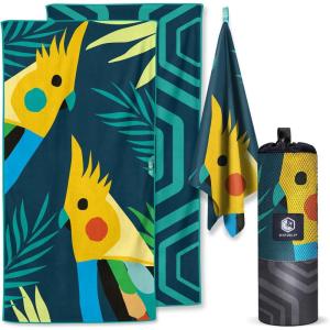 imageVENTURE 4TH Microfiber Beach Towel QuickDry Compact SandFree Absorbent Sandproof and Lightweight  Perfect for Camping Beach and Roadtrips Midnight Bloom Design  35x78 inchesNavy Cockatoo