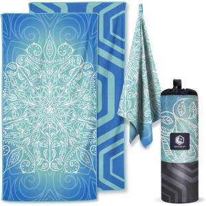imageVENTURE 4TH Microfiber Beach Towel QuickDry Compact SandFree Absorbent Sandproof and Lightweight  Perfect for Camping Beach and Roadtrips Midnight Bloom Design  35x78 inchesBlue Mandala