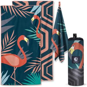 imageVENTURE 4TH Microfiber Beach Towel QuickDry Compact SandFree Absorbent Sandproof and Lightweight  Perfect for Camping Beach and Roadtrips Midnight Bloom Design  35x78 inchesNavy Flamingo