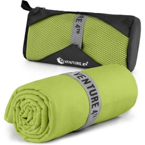 imageVENTURE 4TH Quick Dry Towel Microfiber Travel Towel Ideal for Camping Hiking Backpacking Gym Lightweight ampamp Fast Drying Travel Towels for Body Compact ampamp Easy to Pack  Light Gray Extra LargeLime