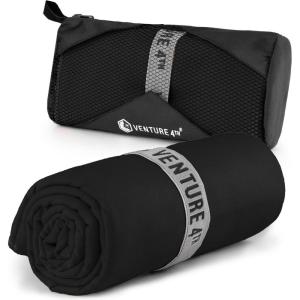 imageVENTURE 4TH Quick Dry Towel Microfiber Travel Towel Ideal for Camping Hiking Backpacking Gym Lightweight ampamp Fast Drying Travel Towels for Body Compact ampamp Easy to Pack  Light Gray Extra LargeBlack
