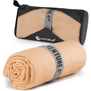 imageVENTURE 4TH Quick Dry Towel Microfiber Travel Towel Ideal for Camping Hiking Backpacking Gym Lightweight ampamp Fast Drying Travel Towels for Body Compact ampamp Easy to Pack  Light Gray Extra LargeBeige