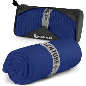 imageVENTURE 4TH Quick Dry Towel Microfiber Travel Towel Ideal for Camping Hiking Backpacking Gym Lightweight ampamp Fast Drying Travel Towels for Body Compact ampamp Easy to Pack  Light Gray Extra LargeNavy Blue