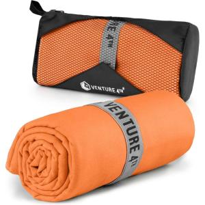 imageVENTURE 4TH Quick Dry Towel Microfiber Travel Towel Ideal for Camping Hiking Backpacking Gym Lightweight ampamp Fast Drying Travel Towels for Body Compact ampamp Easy to Pack  Light Gray Extra LargeOrange