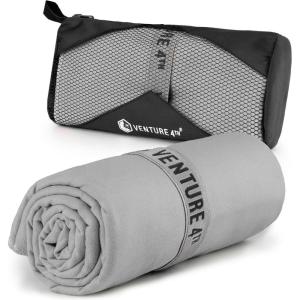 imageVENTURE 4TH Quick Dry Towel Microfiber Travel Towel Ideal for Camping Hiking Backpacking Gym Lightweight ampamp Fast Drying Travel Towels for Body Compact ampamp Easy to Pack  Light Gray Extra LargeLight Gray