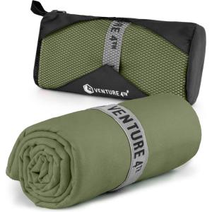 imageVENTURE 4TH Quick Dry Towel Microfiber Travel Towel Ideal for Camping Hiking Backpacking Gym Lightweight ampamp Fast Drying Travel Towels for Body Compact ampamp Easy to Pack  Light Gray Extra LargeArmy Green