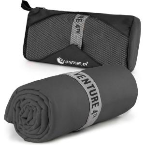 imageVENTURE 4TH Quick Dry Towel Microfiber Travel Towel Ideal for Camping Hiking Backpacking Gym Lightweight ampamp Fast Drying Travel Towels for Body Compact ampamp Easy to Pack  Light Gray Extra LargeCharcoal