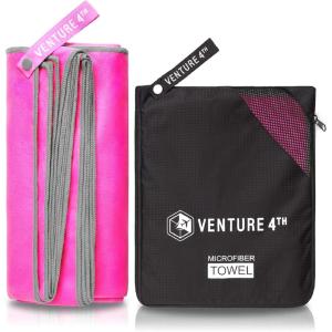 imageVENTURE 4TH Quick Dry Travel Towel  Fast Drying Ultra Soft Microfiber Towels  Essential for Camping Backpacking Yoga Swimming Gym Sports and Beach  3 Compact SizesPink Gray