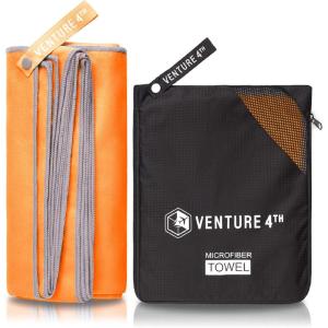 imageVENTURE 4TH Quick Dry Travel Towel  Fast Drying Ultra Soft Microfiber Towels  Essential for Camping Backpacking Yoga Swimming Gym Sports and Beach  3 Compact SizesOrange Gray