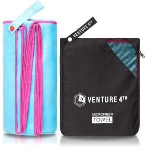 imageVENTURE 4TH Quick Dry Travel Towel  Fast Drying Ultra Soft Microfiber Towels  Essential for Camping Backpacking Yoga Swimming Gym Sports and Beach  3 Compact SizesBlue Pink