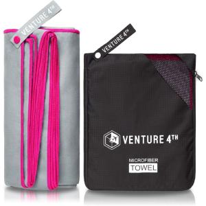 imageVENTURE 4TH Quick Dry Travel Towel  Fast Drying Ultra Soft Microfiber Towels  Essential for Camping Backpacking Yoga Swimming Gym Sports and Beach  3 Compact SizesGray Pink