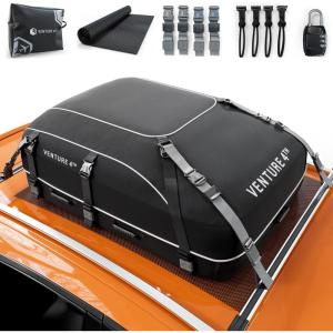 imageVENTURE 4TH Rooftop Cargo Carrier  21 Cubic Feet Waterproof Car Roof Cargo Bag with TieDown ampamp Compression Straps Fits Most Vehicles with or Without Roof Racks Sidebars ampamp Crossbars21 Cubic Feet