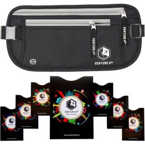 imageVENTURE 4TH Slim Minimalist Design RFID Money Belt with RFID Blocking Sleeves for Men and Women  Ideal for Keeping Your Cash Credit Card Passport Phone Secure When Traveling  BrownBlack