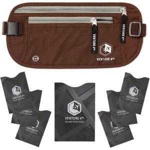 imageVENTURE 4TH Slim Minimalist Design RFID Money Belt with RFID Blocking Sleeves for Men and Women  Ideal for Keeping Your Cash Credit Card Passport Phone Secure When Traveling  BrownBrown
