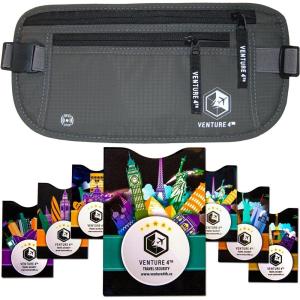 imageVENTURE 4TH Slim Minimalist Design RFID Money Belt with RFID Blocking Sleeves for Men and Women  Ideal for Keeping Your Cash Credit Card Passport Phone Secure When Traveling  BrownGray