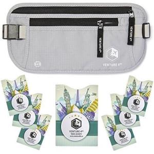 imageVENTURE 4TH Slim Minimalist Design RFID Money Belt with RFID Blocking Sleeves for Men and Women  Ideal for Keeping Your Cash Credit Card Passport Phone Secure When Traveling  BrownSilver