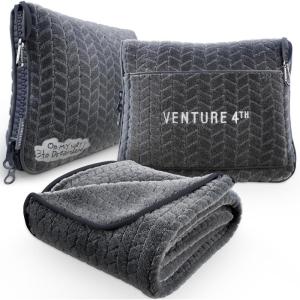 imageVENTURE 4TH Travel Blanket Pillow  Premium UltraSoft ampamp Warm 2in1 Blanket or Pillow for Airplane Car ampamp Bus  Compact Lightweight ampamp Portable  LintFree No Shedding No Pilling  PinkGraywhite