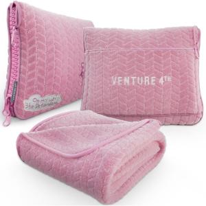 imageVENTURE 4TH Travel Blanket Pillow  Premium UltraSoft ampamp Warm 2in1 Blanket or Pillow for Airplane Car ampamp Bus  Compact Lightweight ampamp Portable  LintFree No Shedding No Pilling  PinkPinkwhite