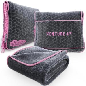 imageVENTURE 4TH Travel Blanket Pillow  Premium UltraSoft ampamp Warm 2in1 Blanket or Pillow for Airplane Car ampamp Bus  Compact Lightweight ampamp Portable  LintFree No Shedding No Pilling  PinkGraypink