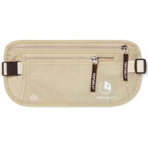 imageVENTURE 4TH Travel Money Belt  Slim Passport Holder RFID Blocking Travel Pouch to Protect Cash Credit Cards and Travel Documents BrownBeige
