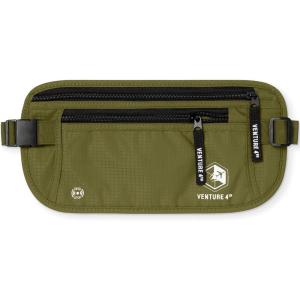 imageVENTURE 4TH Travel Money Belt  Slim Passport Holder RFID Blocking Travel Pouch to Protect Cash Credit Cards and Travel Documents BrownGreen