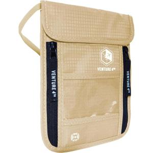 imageVENTURE 4TH Passport Holder Neck Wallet with RFID Blocking Nylon Lining  Hidden Neck Pouch for Travel Sleek BlackBeige