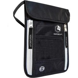 imageVENTURE 4TH Passport Holder Neck Wallet with RFID Blocking Nylon Lining  Hidden Neck Pouch for Travel Sleek BlackBlack