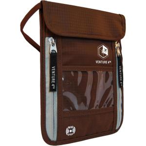 imageVENTURE 4TH Passport Holder Neck Wallet with RFID Blocking Nylon Lining  Hidden Neck Pouch for Travel Sleek BlackBrown