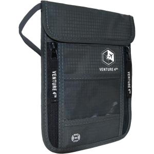 imageVENTURE 4TH Passport Holder Neck Wallet with RFID Blocking Nylon Lining  Hidden Neck Pouch for Travel Sleek BlackGray