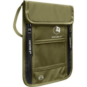 imageVENTURE 4TH Passport Holder Neck Wallet with RFID Blocking Nylon Lining  Hidden Neck Pouch for Travel Sleek BlackGreen