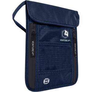 imageVENTURE 4TH Passport Holder Neck Wallet with RFID Blocking Nylon Lining  Hidden Neck Pouch for Travel Sleek BlackNavy Blue