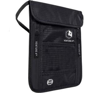 imageVENTURE 4TH Passport Holder Neck Wallet with RFID Blocking Nylon Lining  Hidden Neck Pouch for Travel Sleek BlackPure Black