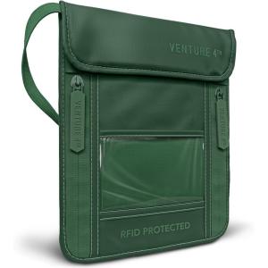 imageVENTURE 4TH Passport Holder Neck Wallet with RFID Blocking Nylon Lining  Hidden Neck Pouch for Travel Sleek BlackSleek Army Green