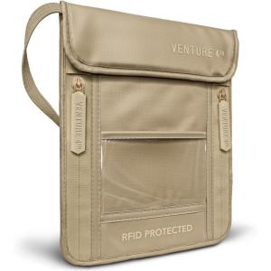 imageVENTURE 4TH Passport Holder Neck Wallet with RFID Blocking Nylon Lining  Hidden Neck Pouch for Travel Sleek BlackSleek Beige
