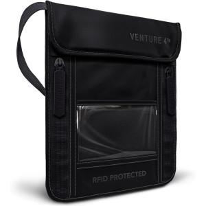 imageVENTURE 4TH Passport Holder Neck Wallet with RFID Blocking Nylon Lining  Hidden Neck Pouch for Travel Sleek BlackSleek Black