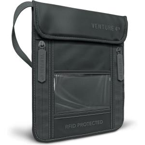 imageVENTURE 4TH Passport Holder Neck Wallet with RFID Blocking Nylon Lining  Hidden Neck Pouch for Travel Sleek BlackSleek Gray