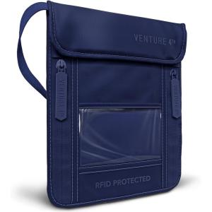 imageVENTURE 4TH Passport Holder Neck Wallet with RFID Blocking Nylon Lining  Hidden Neck Pouch for Travel Sleek BlackSleek Navy Blue
