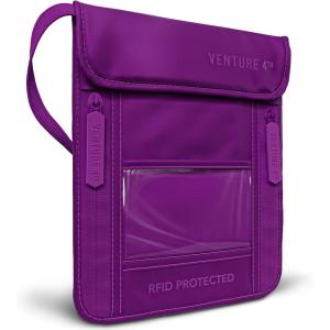 imageVENTURE 4TH Passport Holder Neck Wallet with RFID Blocking Nylon Lining  Hidden Neck Pouch for Travel Sleek BlackSleek Purple
