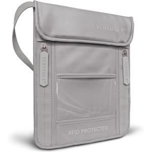 imageVENTURE 4TH Passport Holder Neck Wallet with RFID Blocking Nylon Lining  Hidden Neck Pouch for Travel Sleek BlackSleek Silver